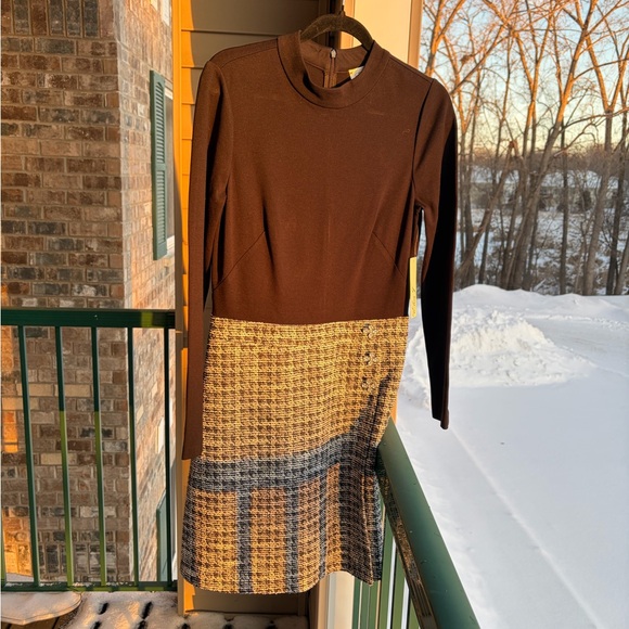 🆕 Eliza J Tweed Mock Neck Long Sleeve Dress Embellished Buttons Size 10 Office - Picture 4 of 17